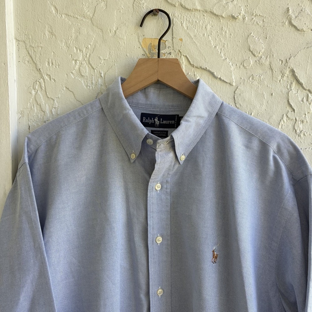 Vintage Ralph Lauren Shirt Men 16.5 35 Blue Yarmouth OCBD Oxford Button Down Ivy